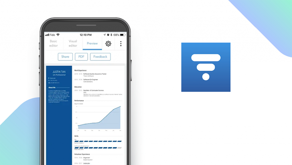 Fonctionnalité de l'application VisualCV