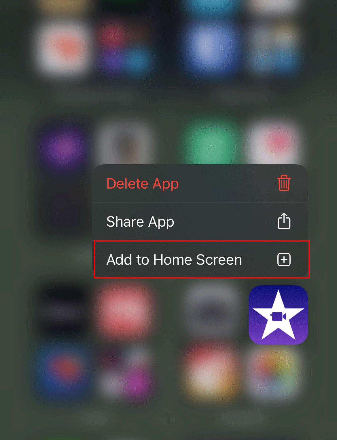 Add to Home Screen Menu