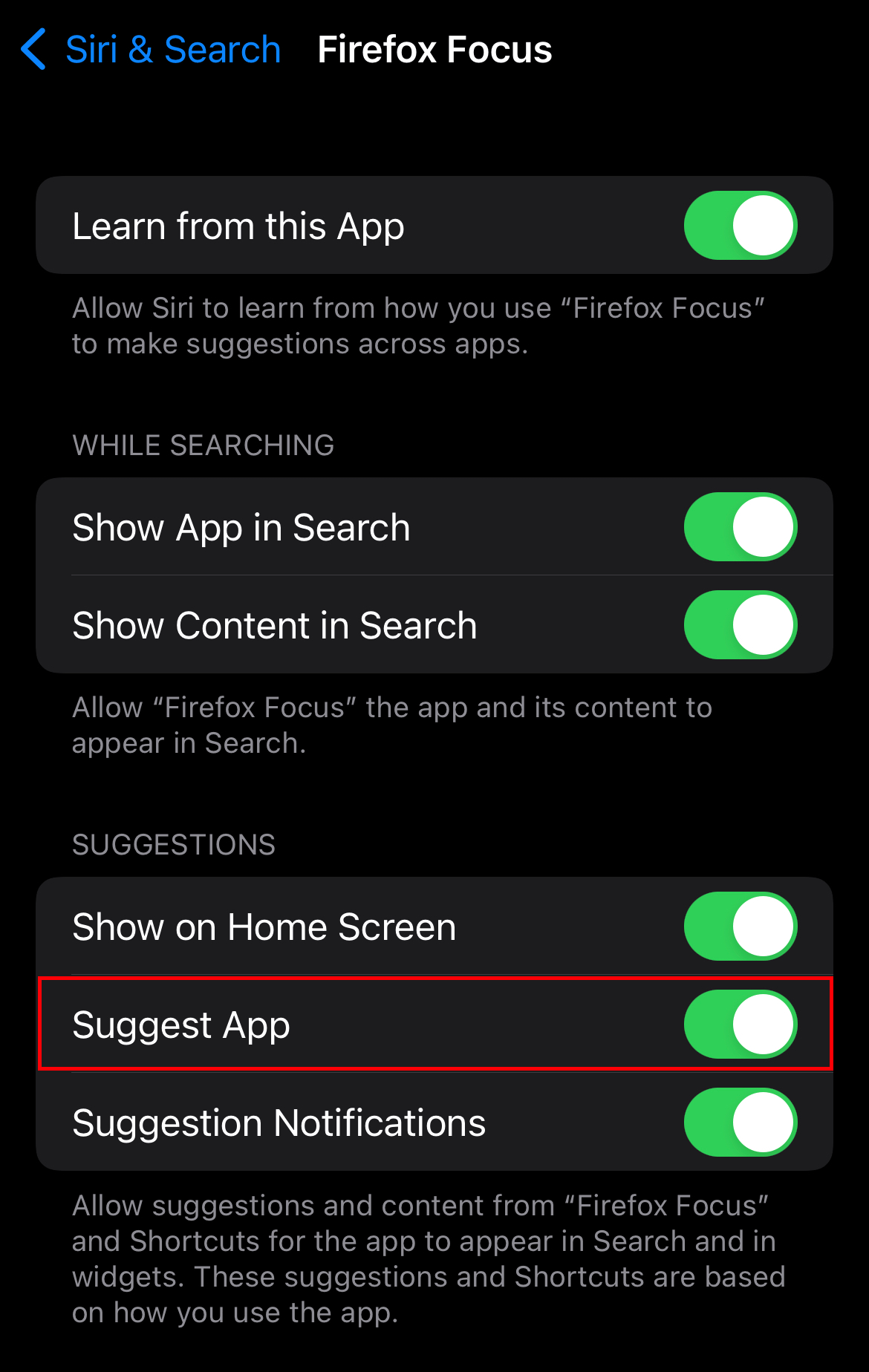 Suggest App Menu