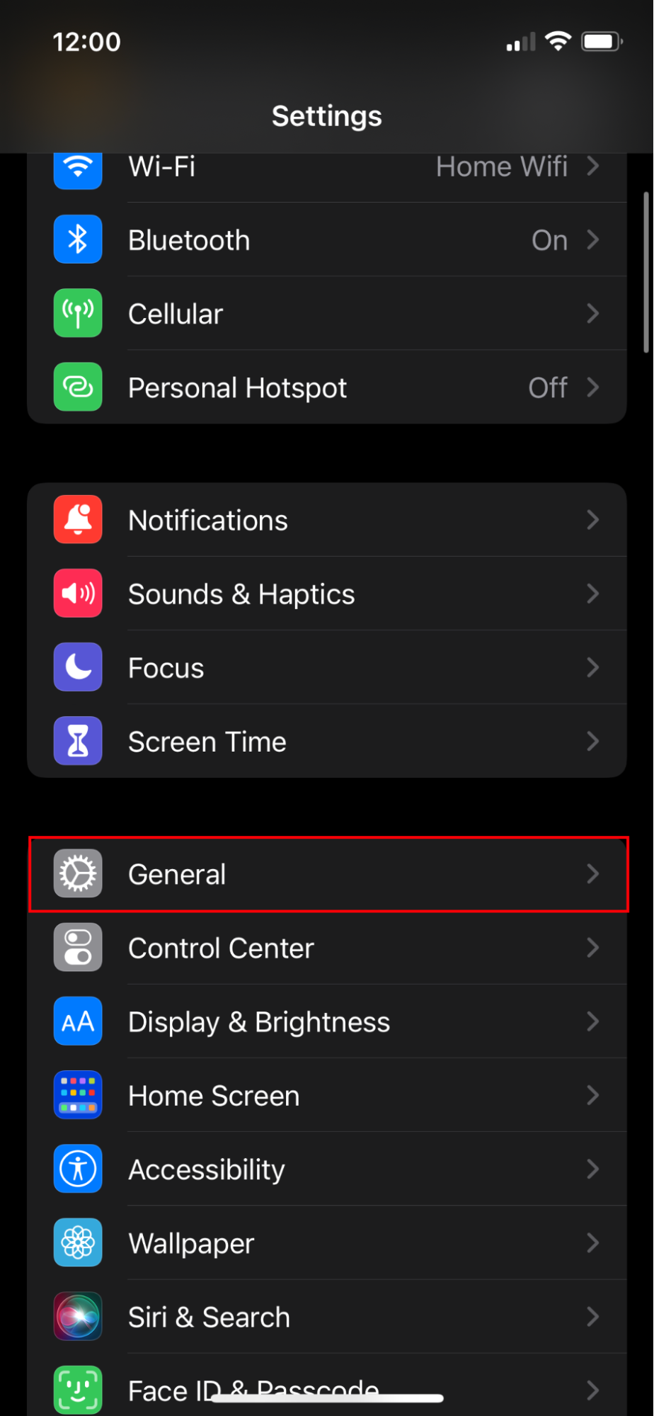 General App Menu