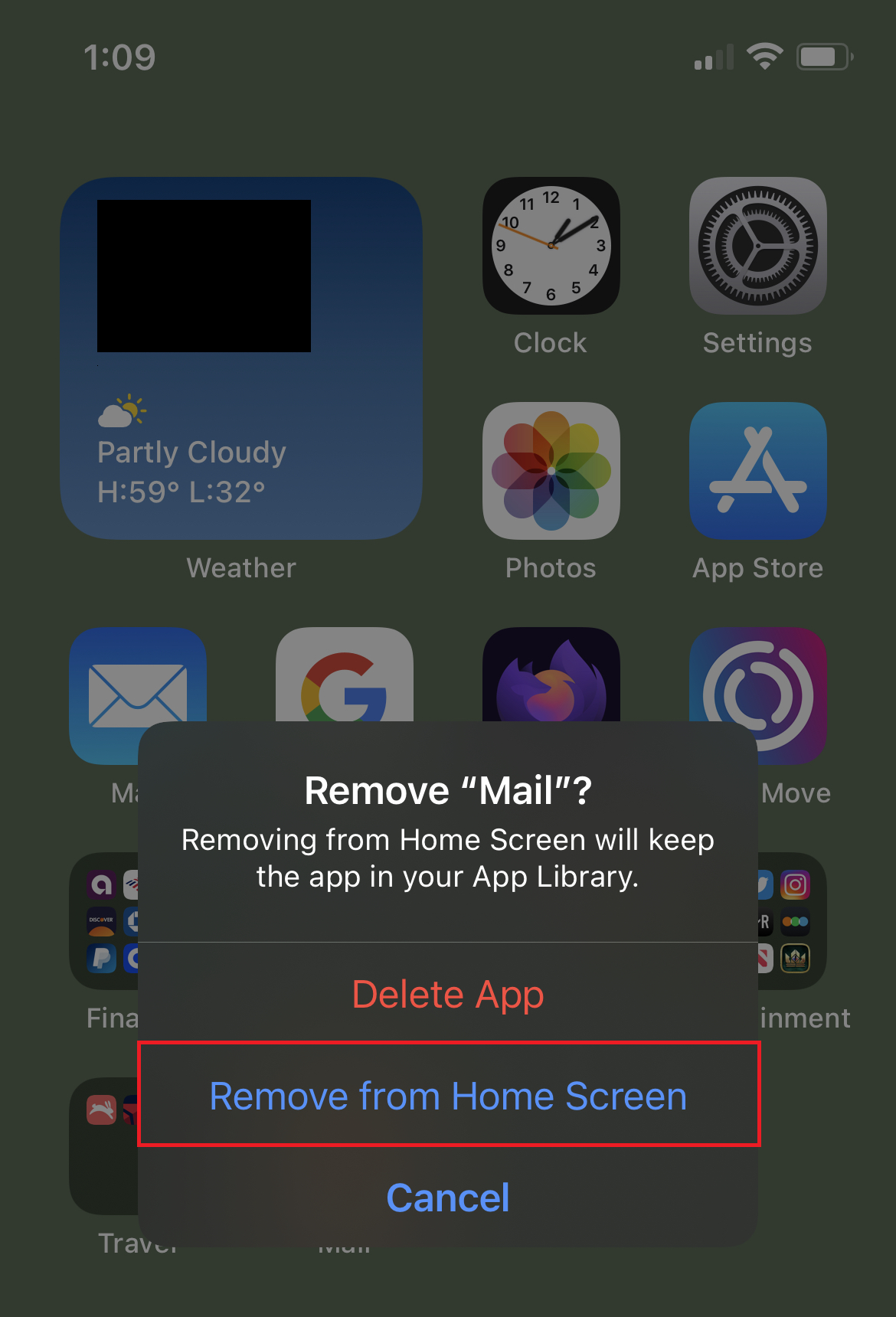 Remove from Home Screen Menu