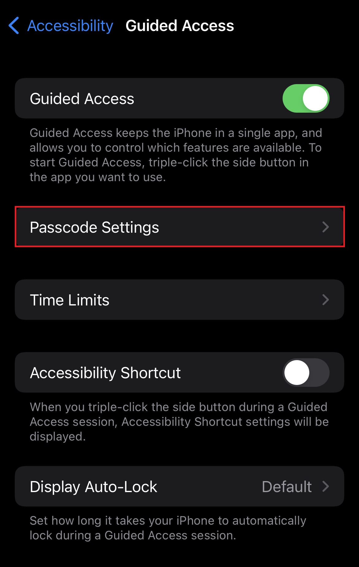 passcode settings