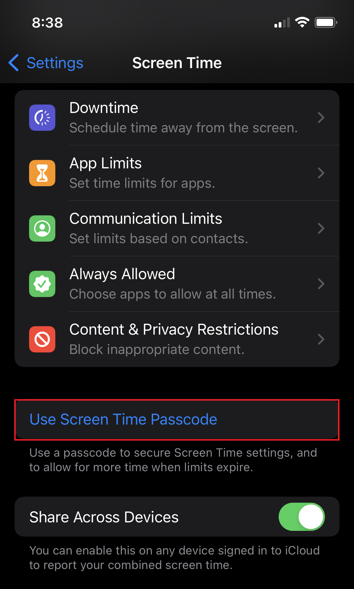 screen time passcode