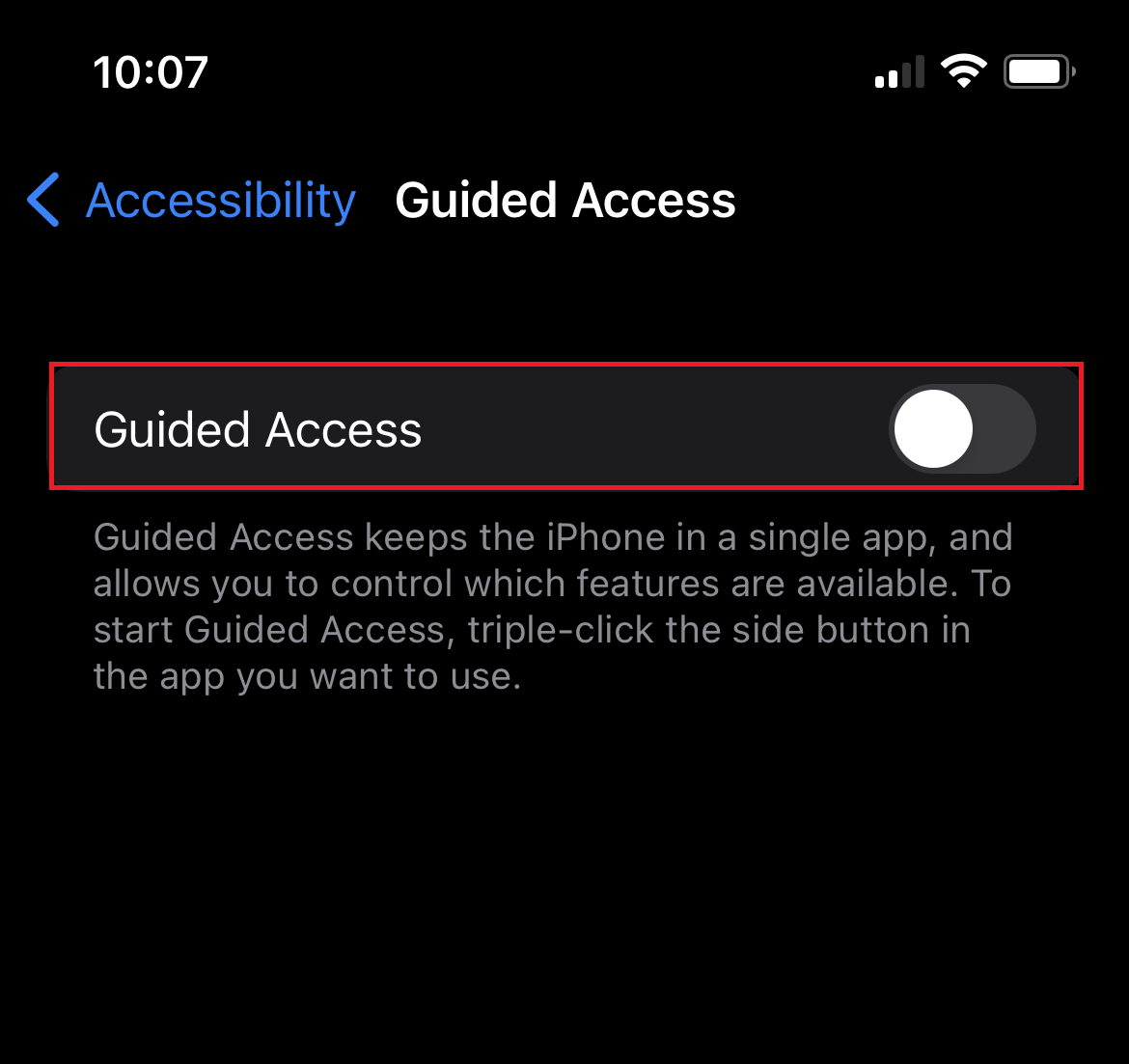 turn on guided access